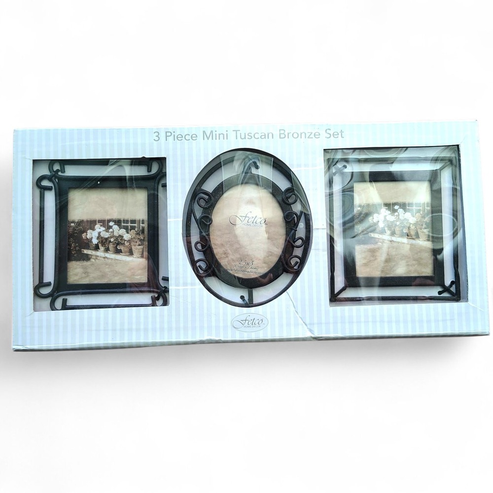 NEW Fetco Home Decor 3 Pc Mini Tuscan Bronze Picture Frame Set 2.5x3 Tscn
